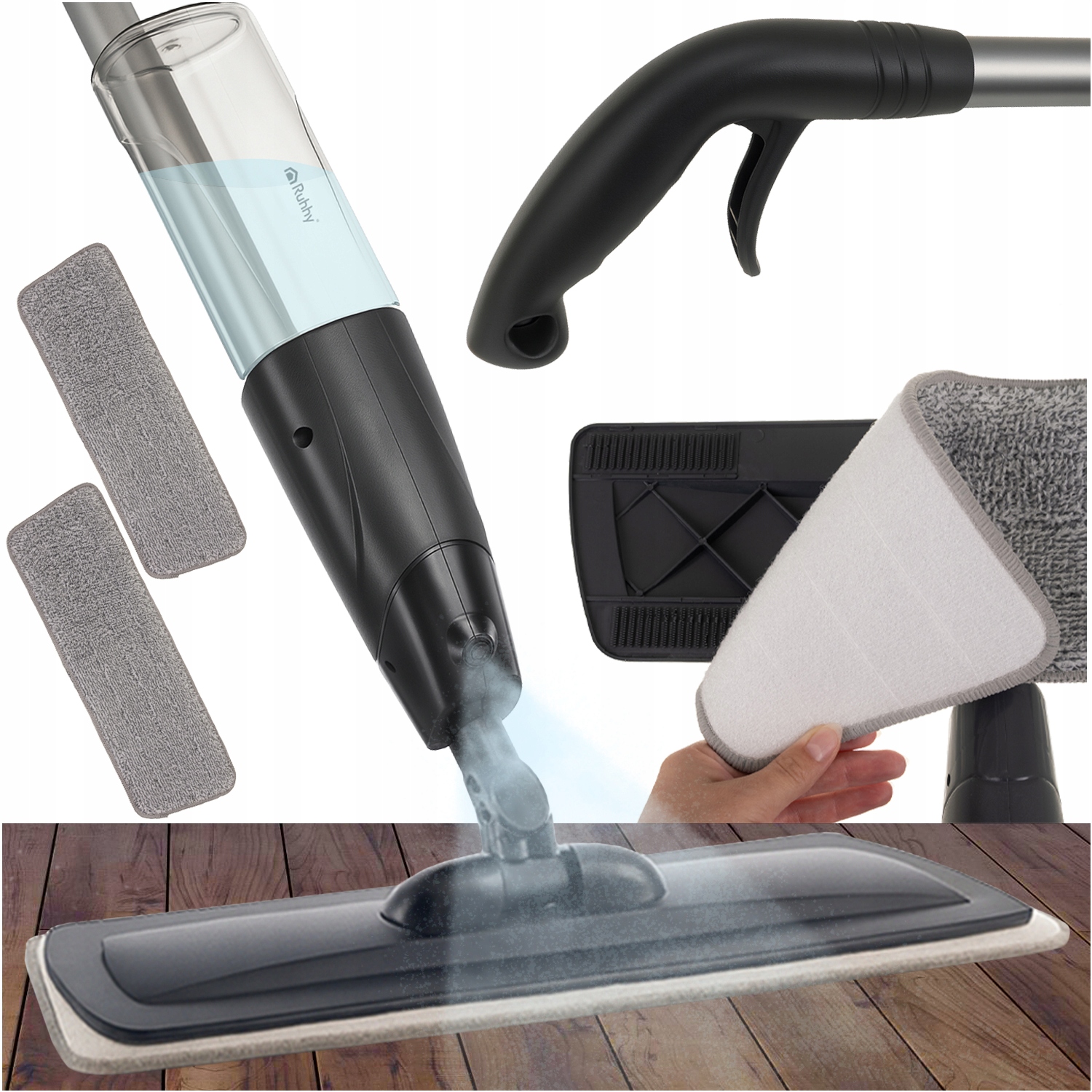 Levně Plochý mop Ruhhy se sprejem, mikrovlákno, 41 cm, 600 ml