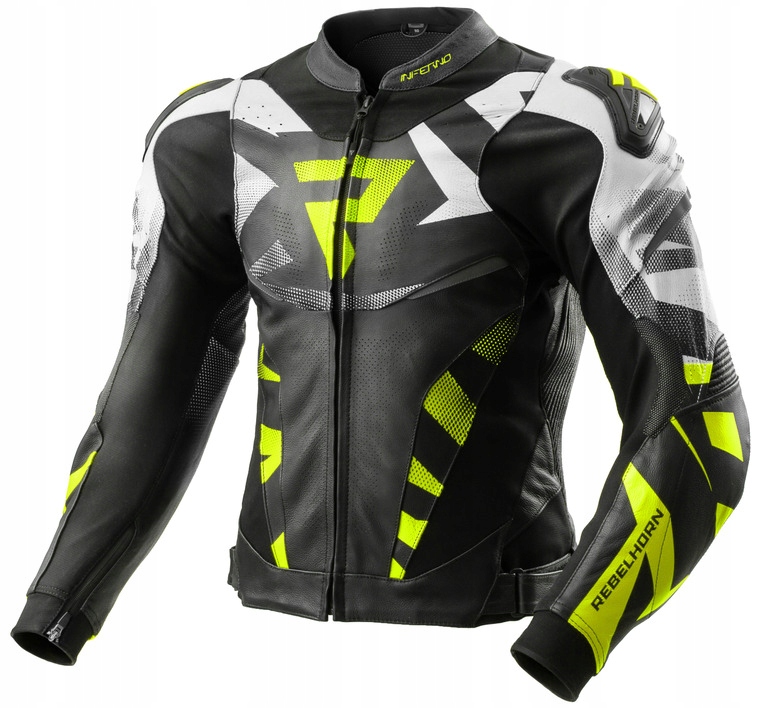 Rebelhorn Inferno Black White Fluo Yellow Kožená Motocyklová Bunda 52