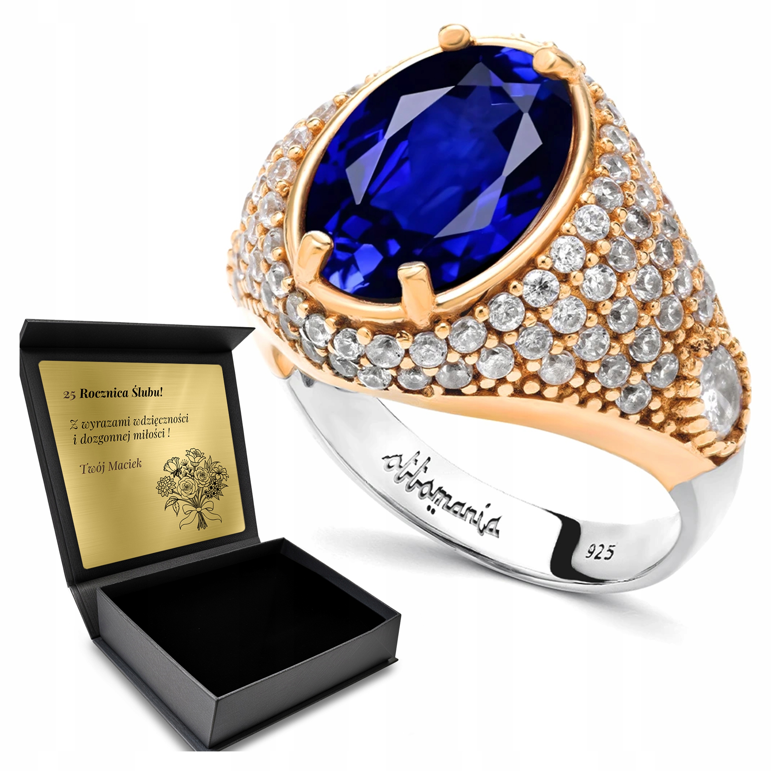 Prstýnek 925 Zirkony A Safírové Šperky Pro Ženy Gravírování