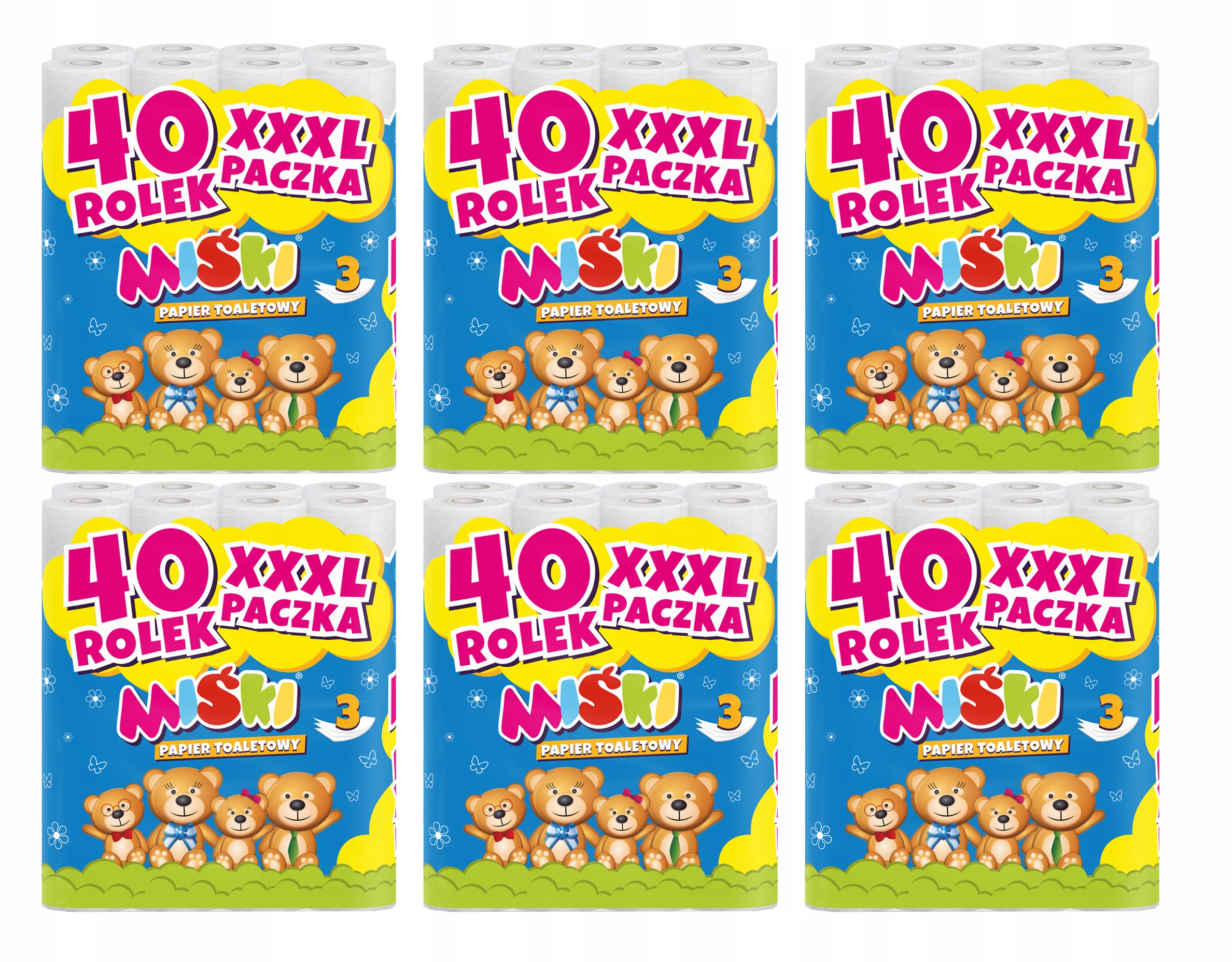 Toaletní papír Miśki Velké balení XXXL 3 vrstvy Silný 240 rolí