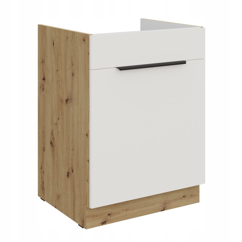Kuchyňská skříňka pod dřez 60 Modulo s zásuvkou, bílá, Afm, dub artisan