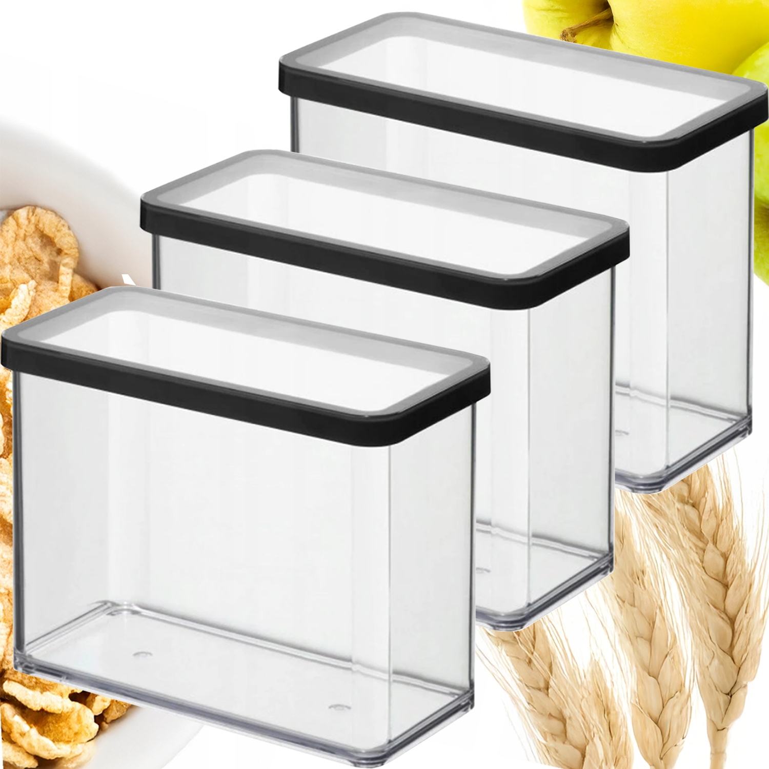 Rotho Zestaw 3x Pojemnik Organizer Żywność Artykuły Sypkie Czarny 2,1L Loft