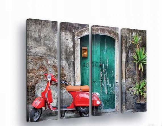 Obraz 120x100 Taliansko Vespa skúter staré dvere ulica Európa vintage retro