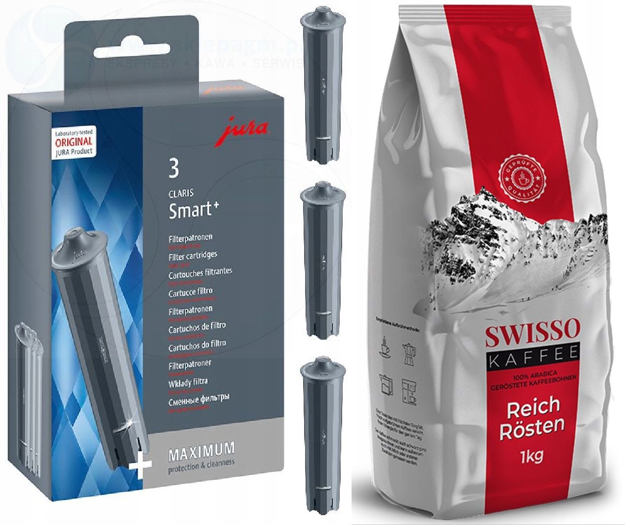 Filtry Jura Claris Smart+, 3szt Swisso Kaffee 100% Arabica 1kg