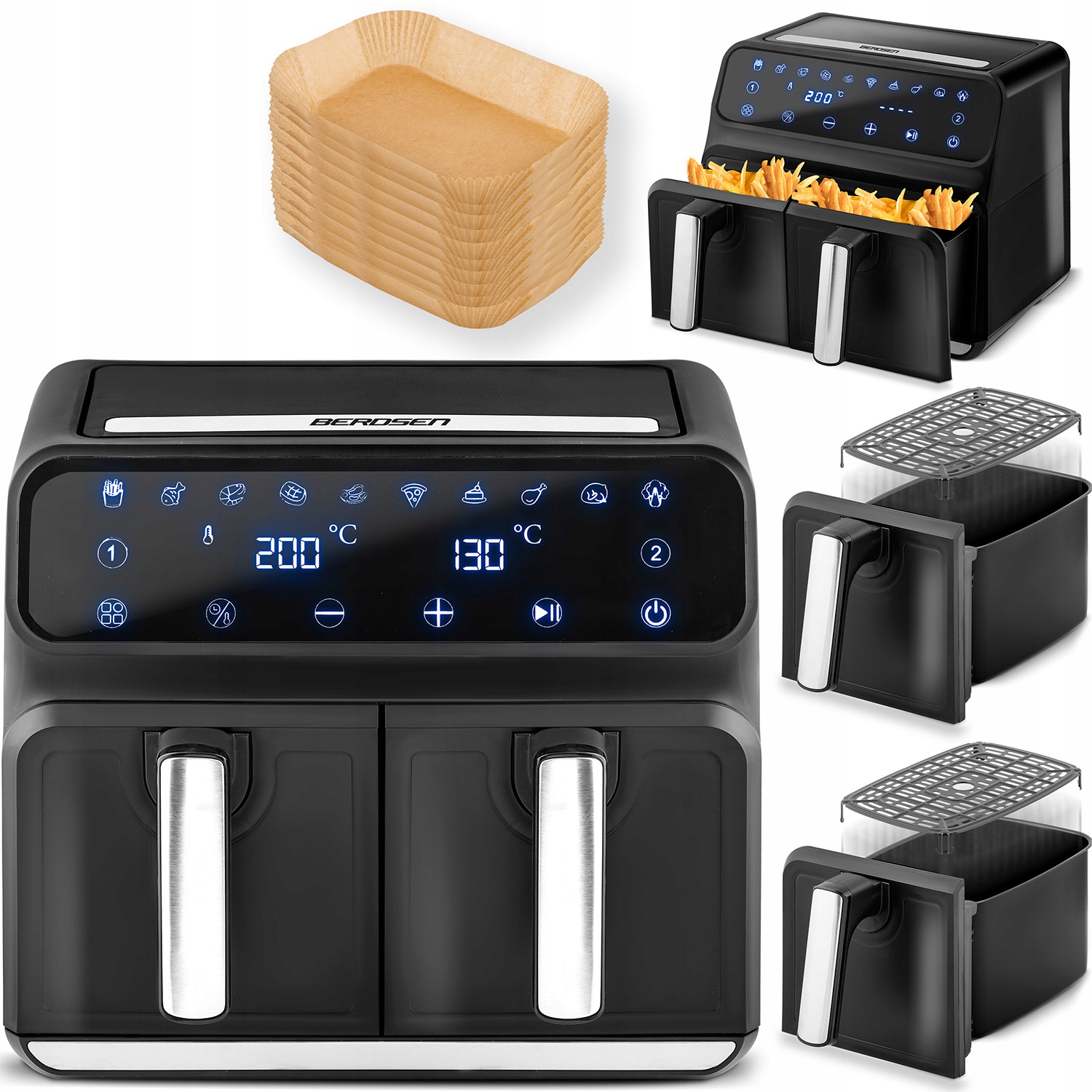 Frytkownica beztłuszczowa Air fryer BD-653 czarno-srebrna, Berdsen, 365300.