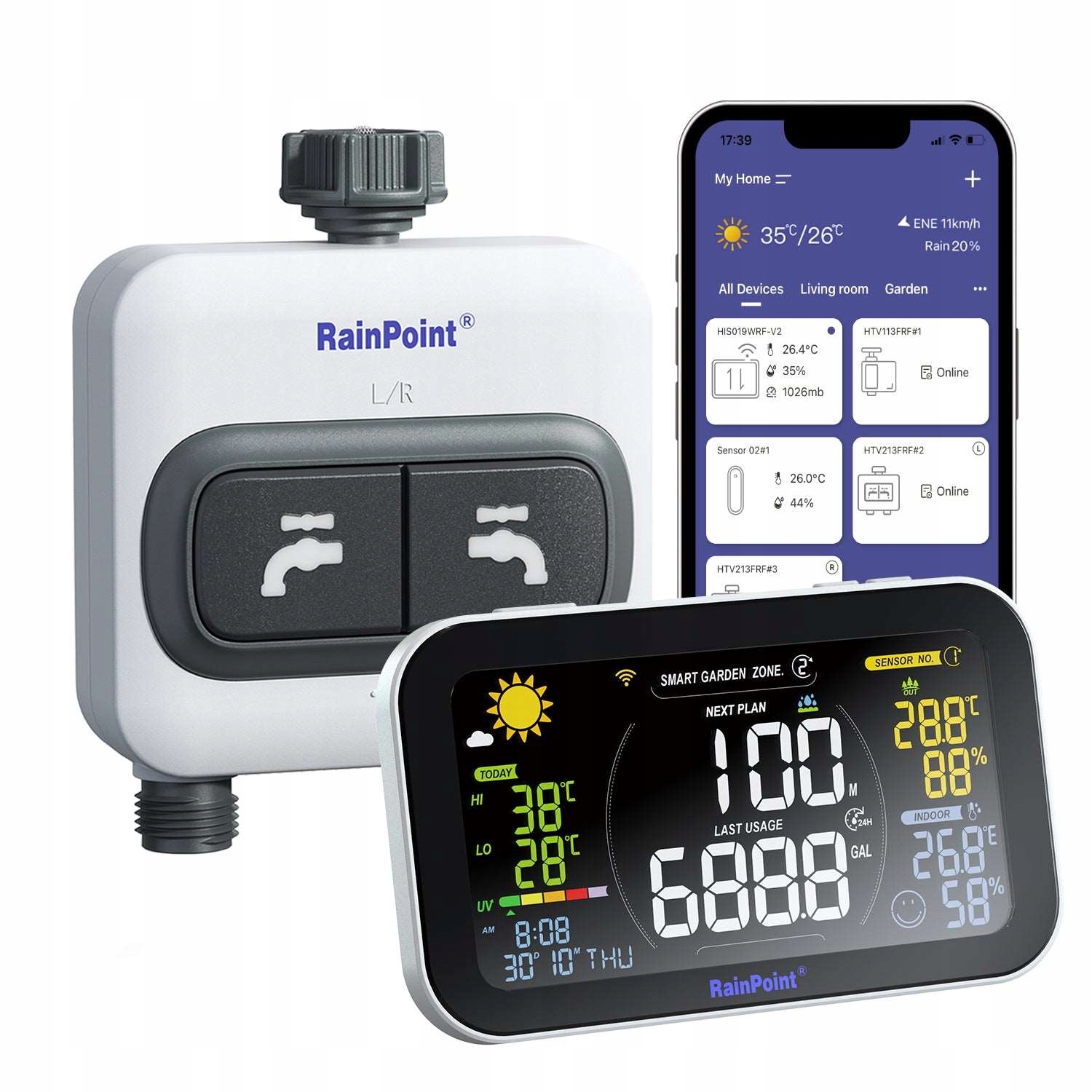 Centrála RainPoint WiFi HIS019WRF Dvojitý ovládač zavlažovania HTV213FRF