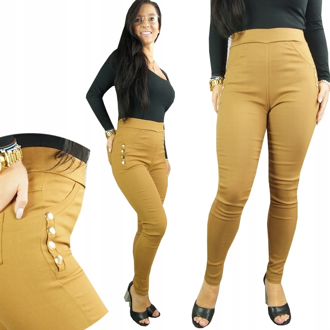 

Spodnie z Wysokim Stanem jeans Modelujące chr, XL