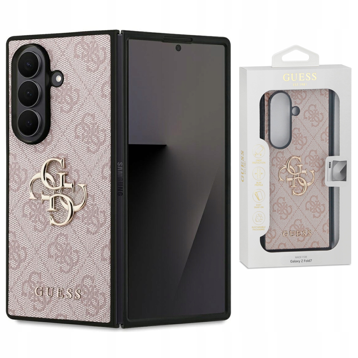 Originální skládací pouzdro Guess 4G se zlatým logem pro Samsung Galaxy Z Fold7