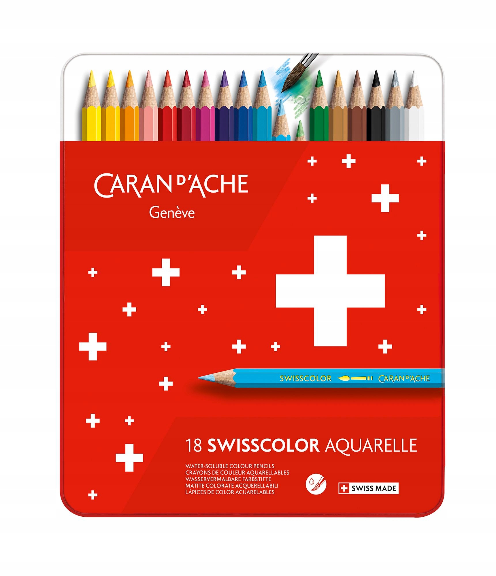 Akvarelové pastelky "Swisscolor", 18 ks, kovový box, Caran D'ache 1285.718