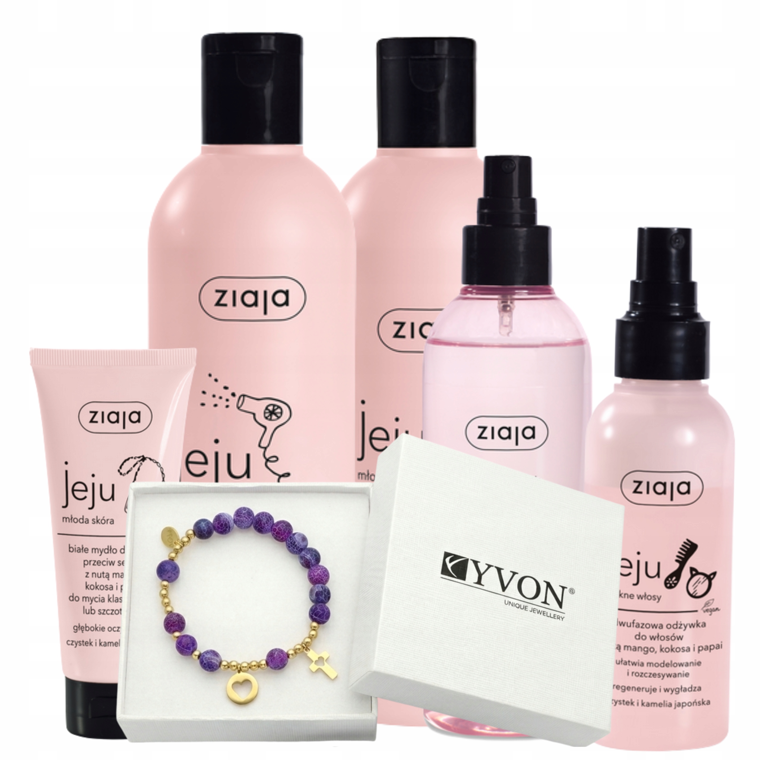 Ziaja Jeju Różowy Zestaw kosmetyków różaniec na ręke