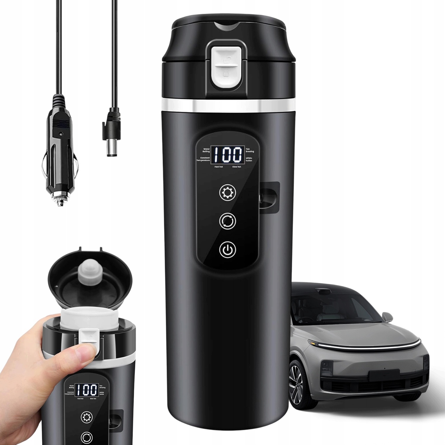 Elektrický Automobilový Vyhřívaný Termohrnek Přenosný 12V/24V 400ML