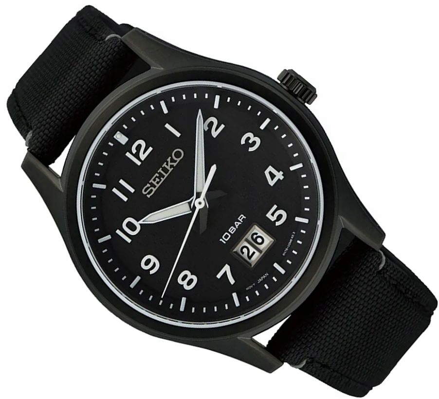 Nové Pánské Hodinky Seiko SUR571P1 S Datem Safír Černé Na Pásku Box 40 mm