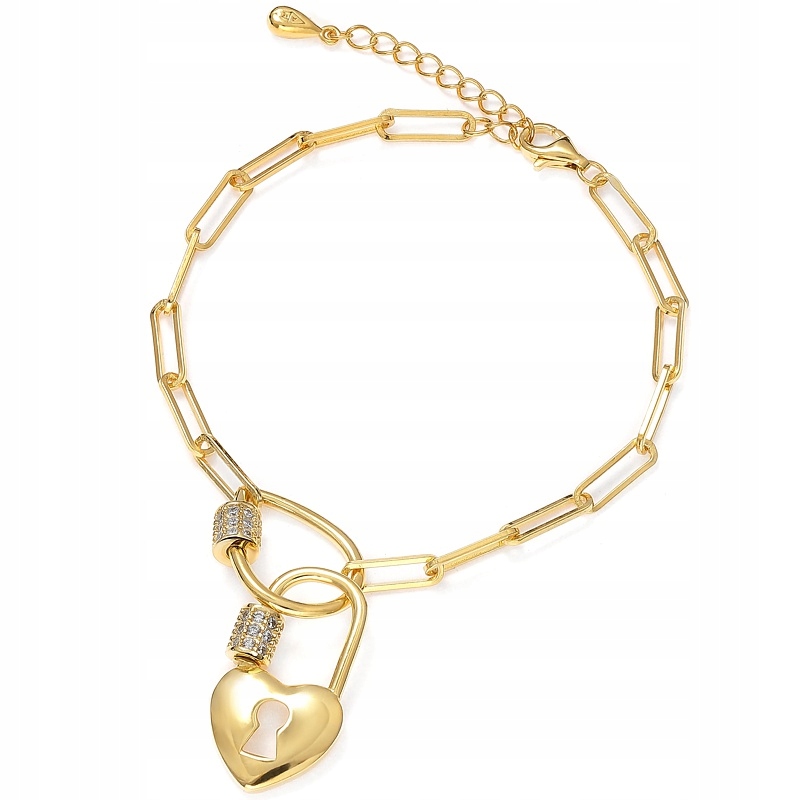 Stříbrný Ag 925 náramek pozlacená visací zámek BS_8781