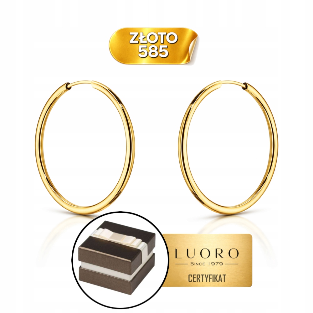 Náušnice Zlaté 585 14K Kolečka 2,5 CM Lehké Kreole Elegantní