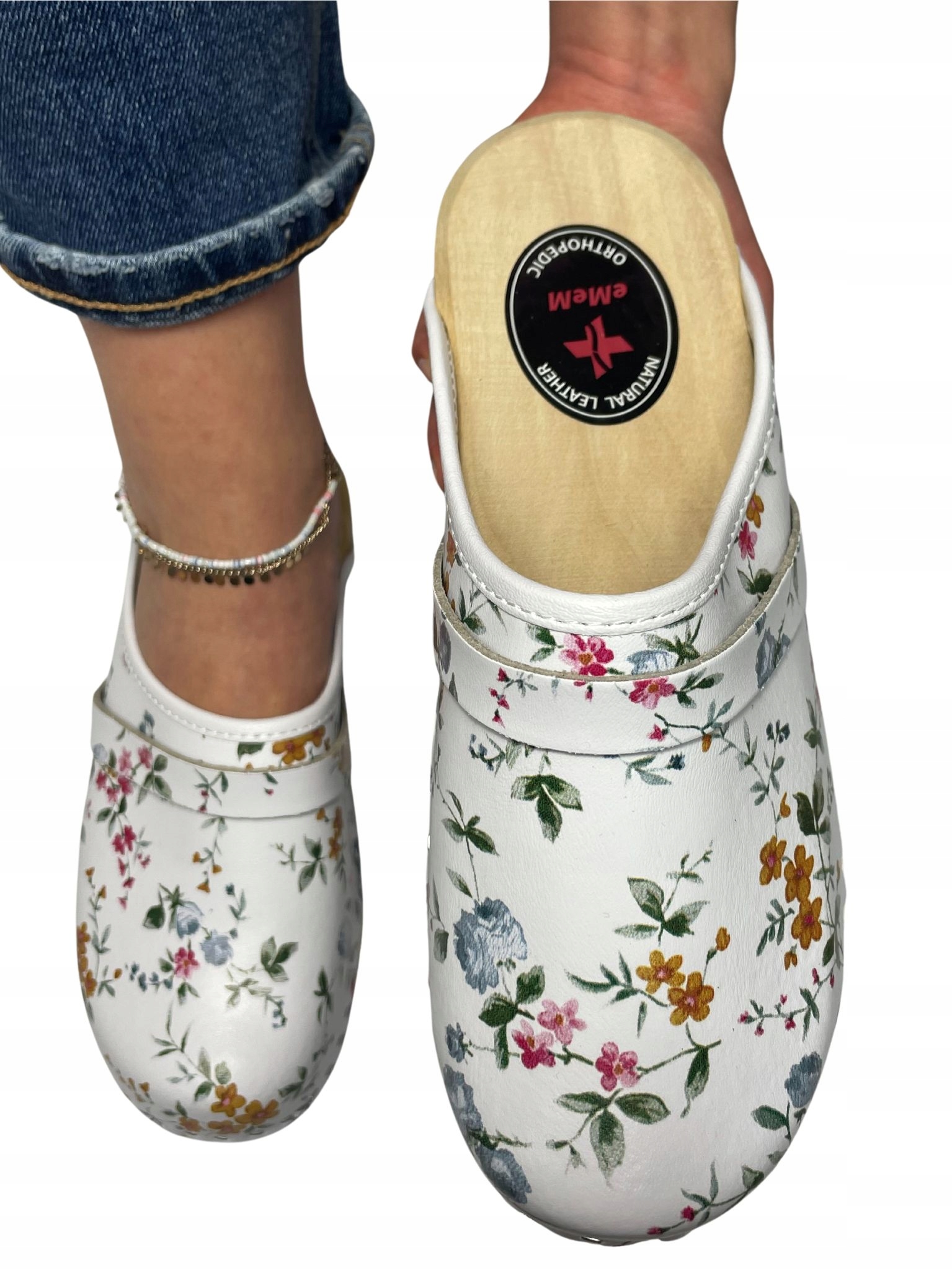 Drewniaki Damskie Klapki Skórzane Medyczne Chodaki Ortopedyczne +łyżka