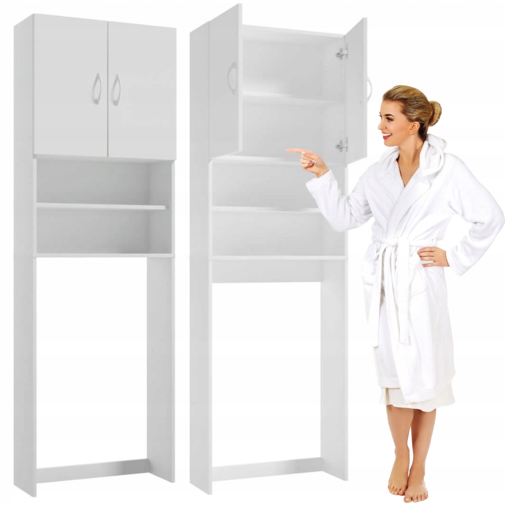 Koupelnová stojací skříňka nad pračku Hera B60 bílá s 2 dveřmi, 4 police