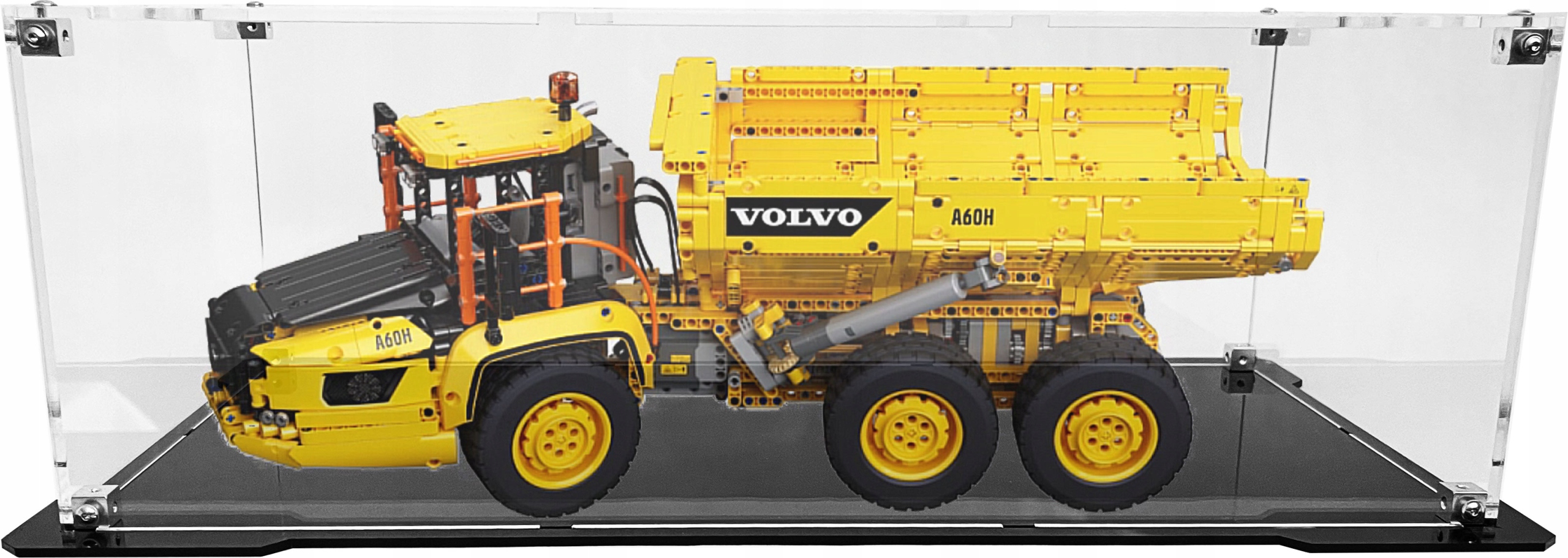 Vitrína s černou základnou pro stavebnici Lego 42114 Kloubový vozík Volvo