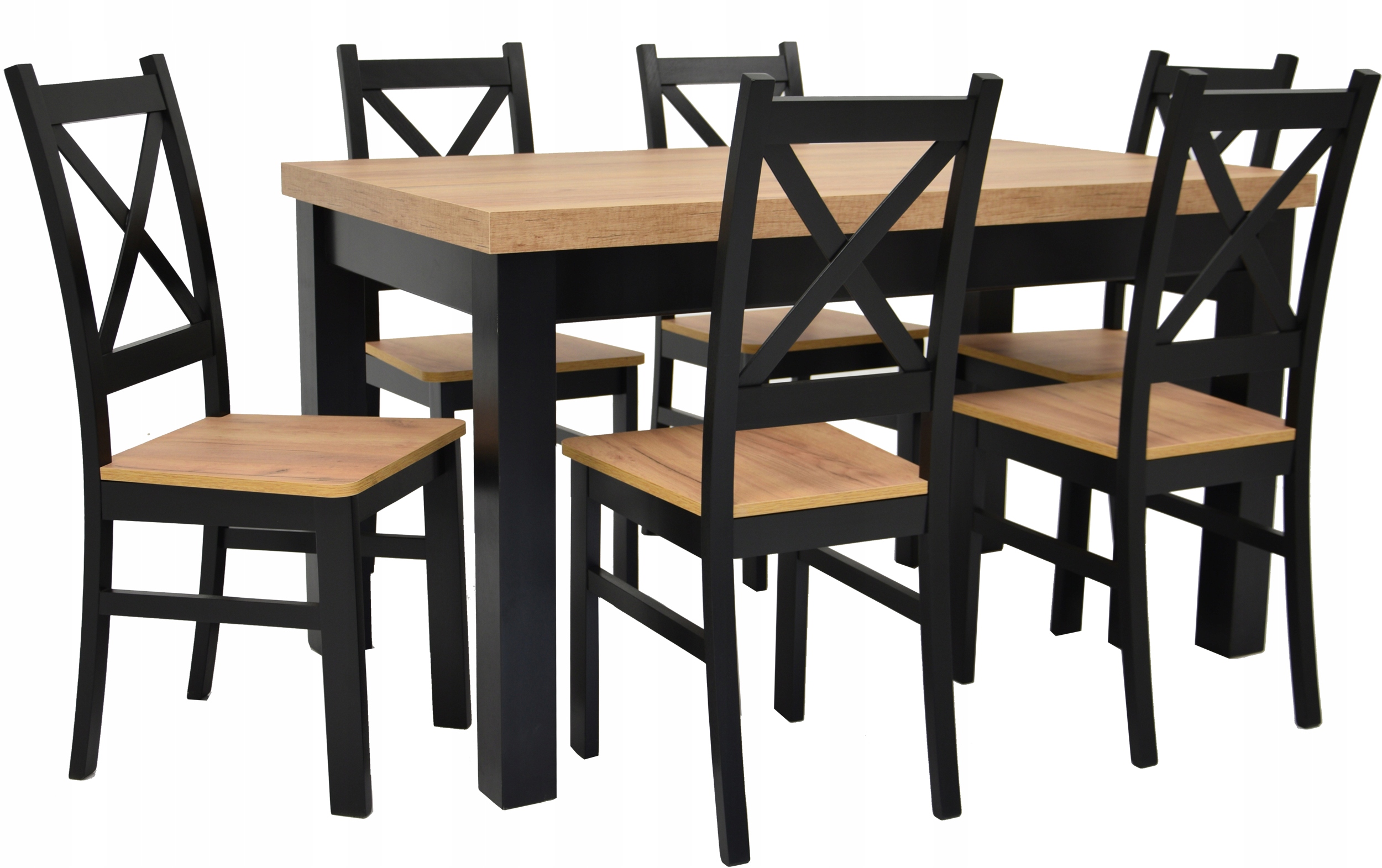 MASYWNY Rozkładany stół 80x120/160 i 6 krzeseł