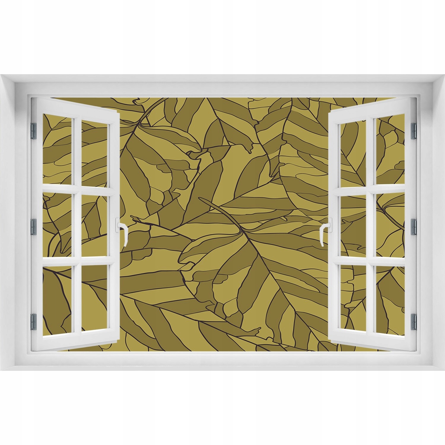 

Okleina 3D Okno Naklejka na ścianę Liście 120x80