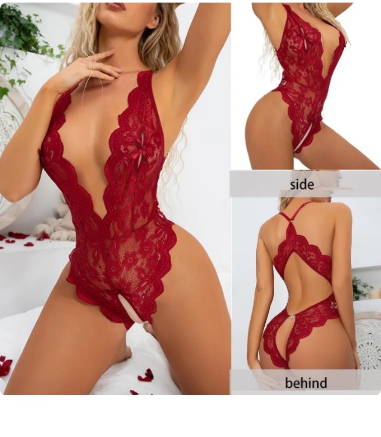 Czerwone koronkowe body z rozcięciem Rozmiar XL