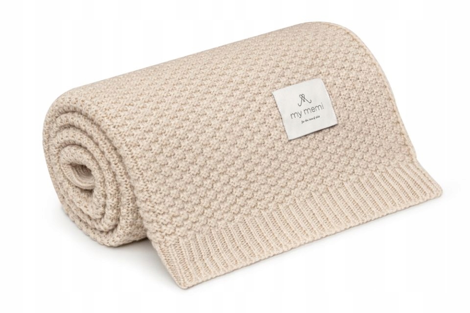 Kocyk ze 100% wełny merino warm beige Lines premium collection (My Memi)