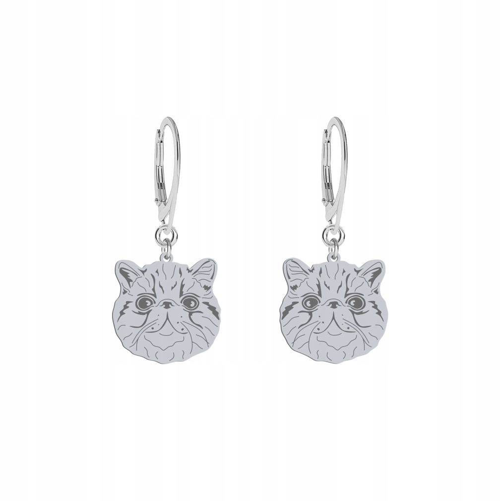 Stříbrné Náušnice s Exotic Shorthair Cat 925 Dárek Žena Bigle Gravírování
