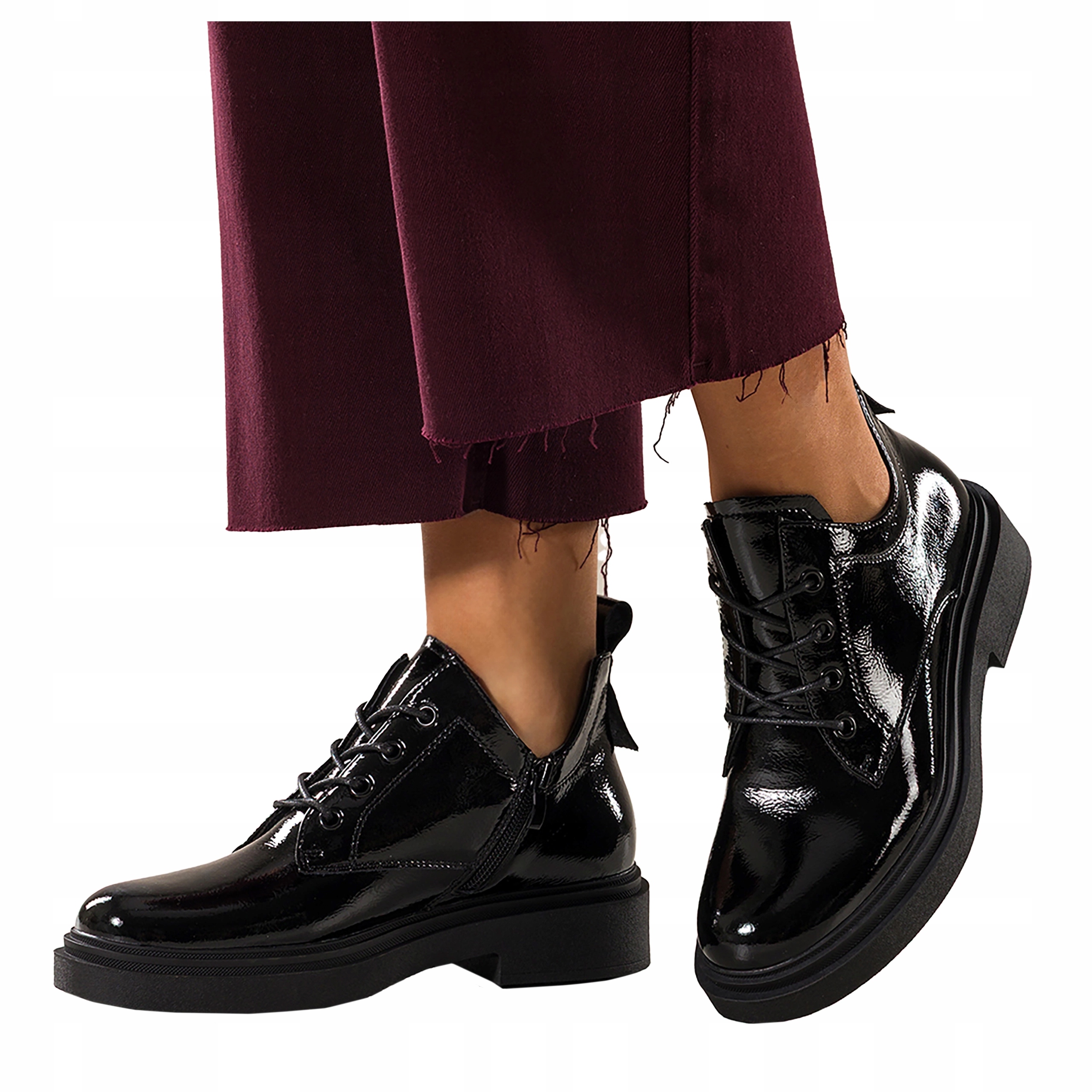 Kotníkové Boty Černé Kožené Dámské Lakované Běžící Platforma Modne r 37