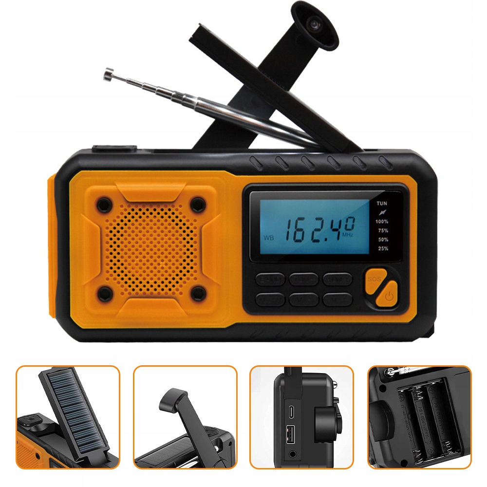 Klikové Rádio Fm/am Alarmová Powerbanka 4000 Mah, Solární Usb S Dynamem