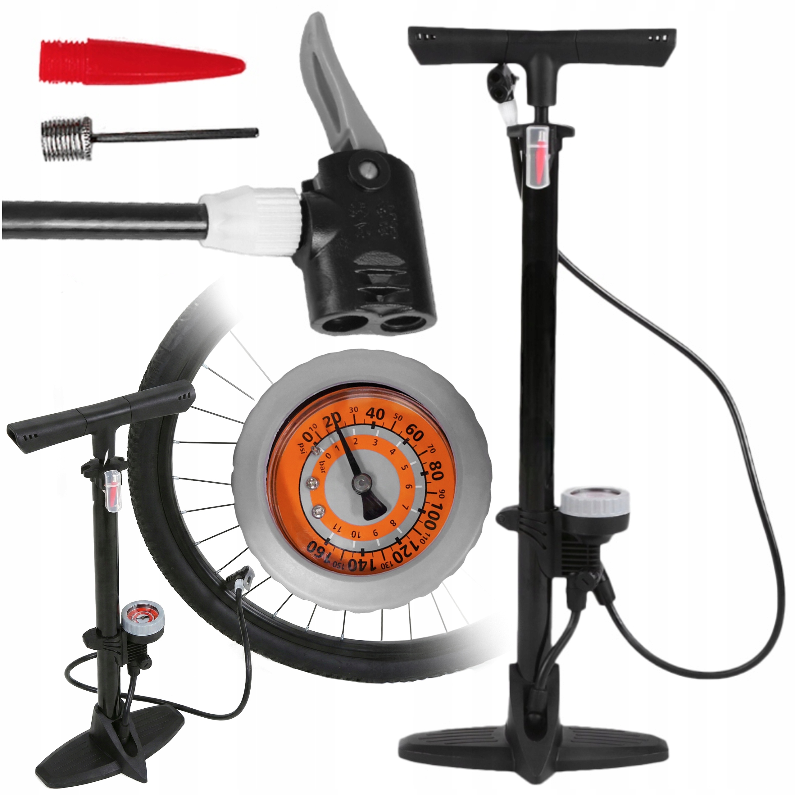 АВТОМОБИЛЬНЫЙ НАПОЛЬНЫЙ РУЧНОЙ ВЕЛОСИПЕДНЫЙ НАСОС С МАНОМЕТРОМ ДЛЯ ВЕЛОСИПЕДА