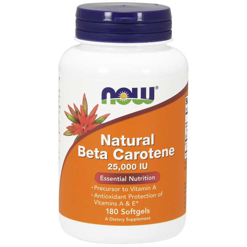 Now Natural Beta Carotene 25000 180caps Karoten Opalanie Wzrok Chroni Skórę