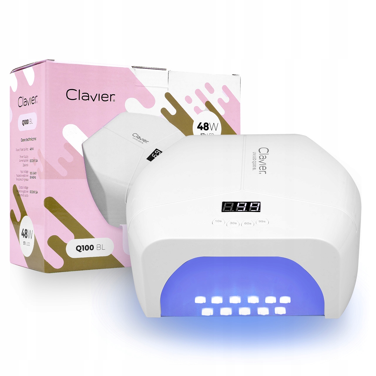 Lampa Do Paznokci Led/uv Hybrydy Żele Clavier Q100 Lustrzane Dno 48W
