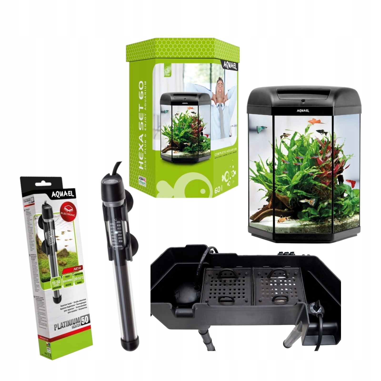 Aquael Akwarium Sześciokątne 60L Hexa shrimp Led 41 x 41 x 60 cm