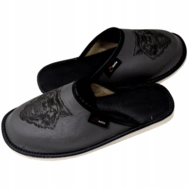 KAPCIE MĘSKIE PANTOFLE DOMOWE DANTE SKÓRA r. 42 WILK PREZENT