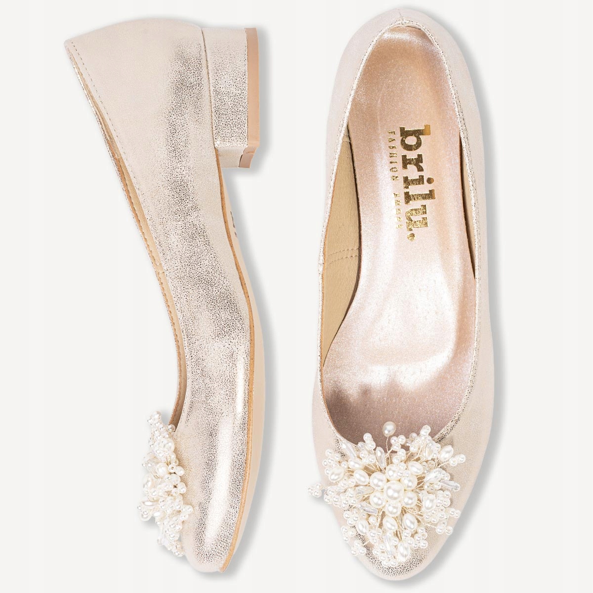 BRILU ŚLUBNE BALERINKI Z OZDOBĄ ZŁOTE 39 Rozmiar 39