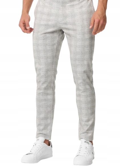 Jeff Elegantní Jednoduché Kostkované Kalhoty Šedé 33/32 Rłf