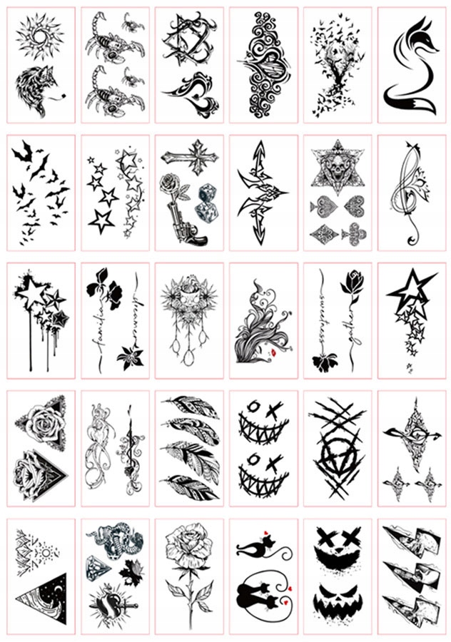 TATUAŻ TYMCZASOWY TATUAŻ ZMYWALNY KWIATY NAPISY ZESTAW TATUAŻY 30 ark