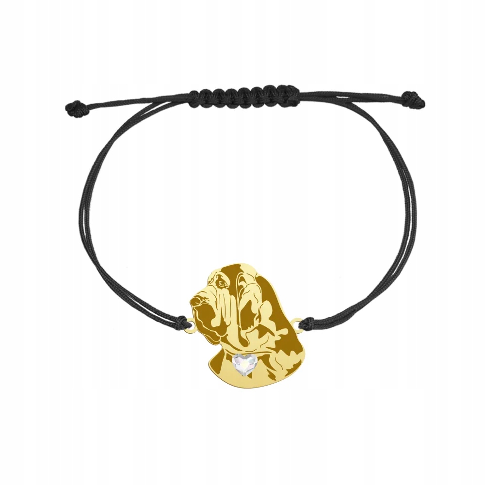 Zlatý náramek s psem Bloodhound 925, šňůrka Dárek Gravírování Bonus