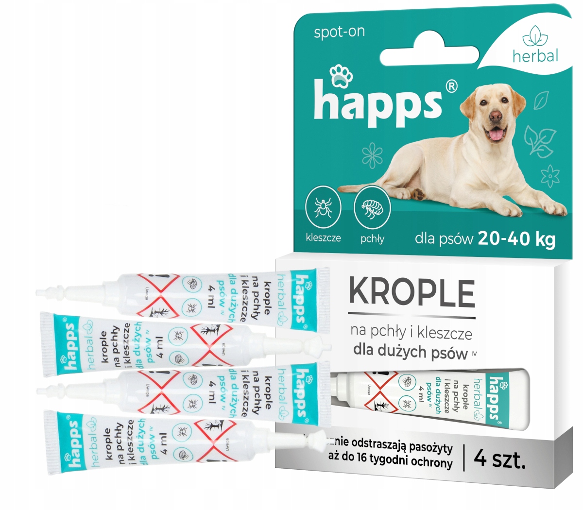 6x Krople Środek Na Pchły Kleszcze Pasożyty Dla Psów Psa 20-40KG Happs