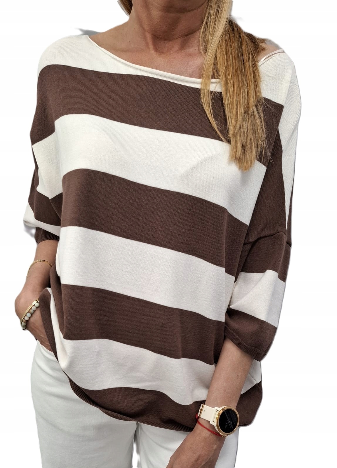 Cocomore Svetr Halenka s pruhy Hnědá Bílá Novinka