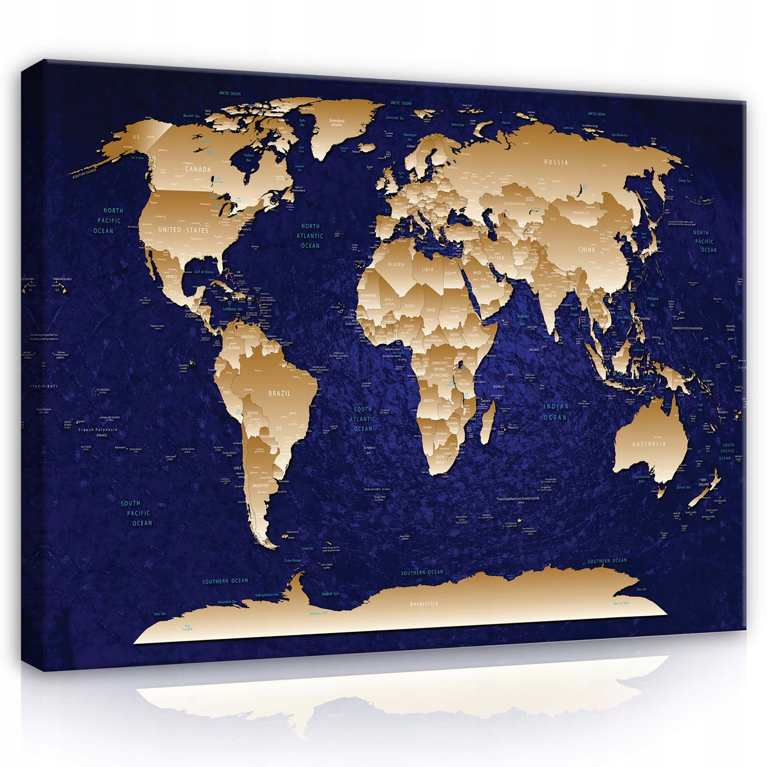 Obraz 80x60 Mapa světa zlaté kontinenty modrý oceán geografie cestování