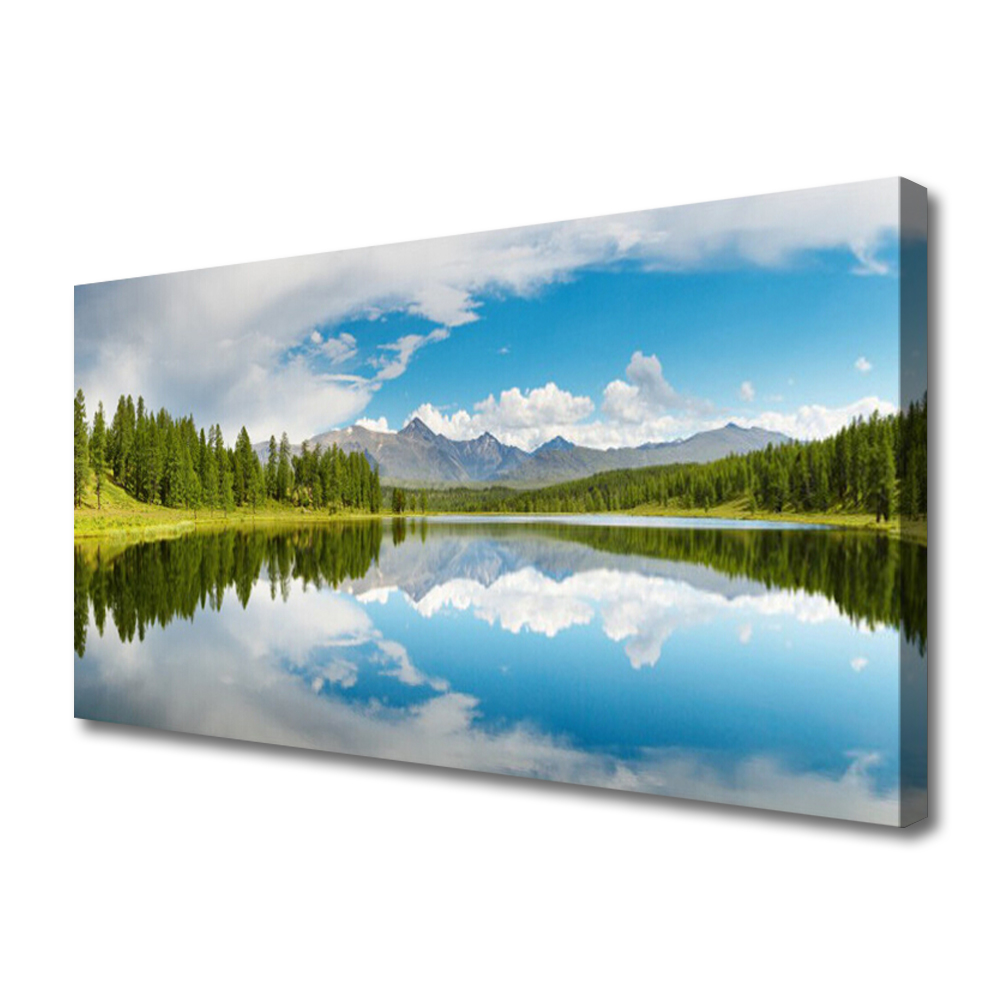 obraz na plátně Les Jezero Hory Krajina 100x50