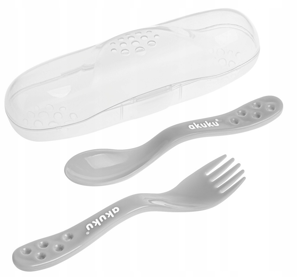 

Akuku Sztućce w etui Widelec i Łyżeczka Szare 9m+