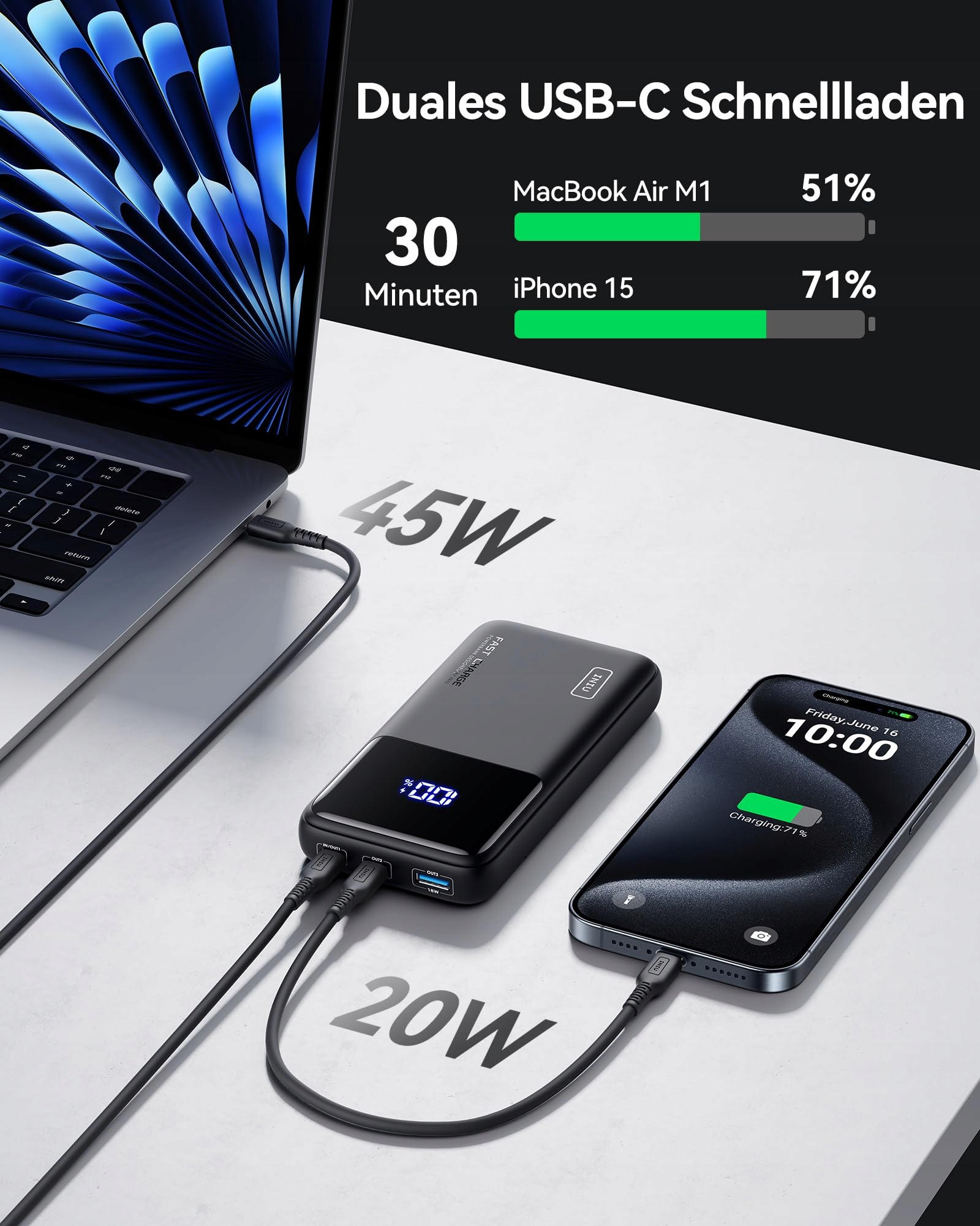 INIU Power Bank 20000mAh 65W USB C Do Telefonów i Laptopów — miniatura 4