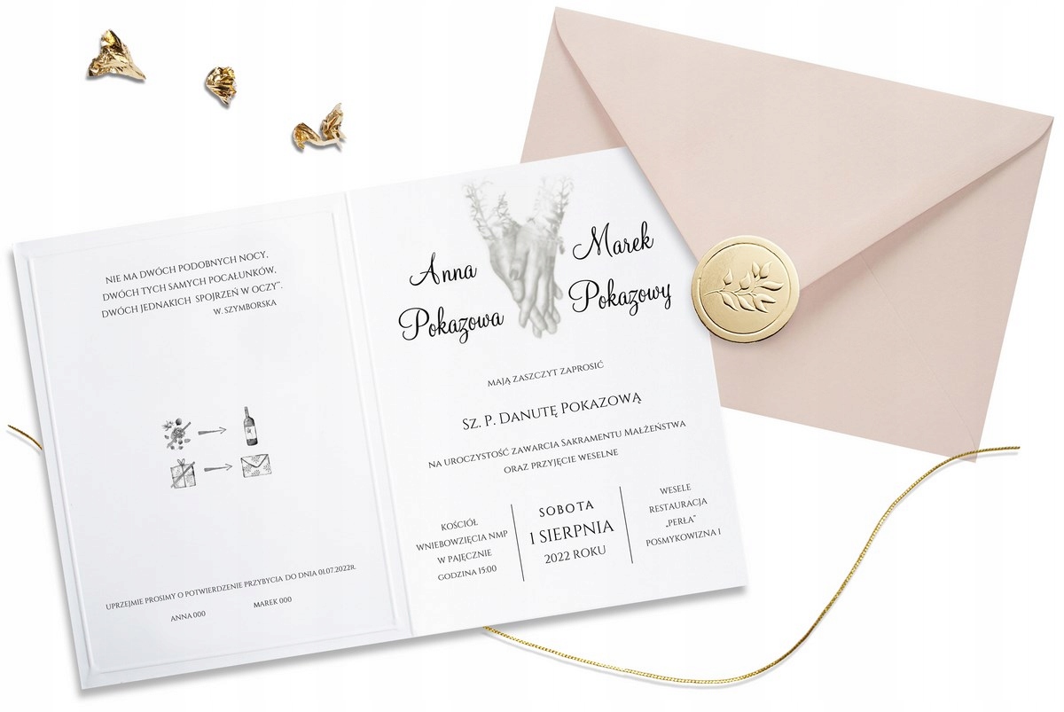 ZAPROSZENIA ŚLUBNE ZŁOTE SREBRNE ŚLUB ROSE GOLD Kod producenta ZSZ051