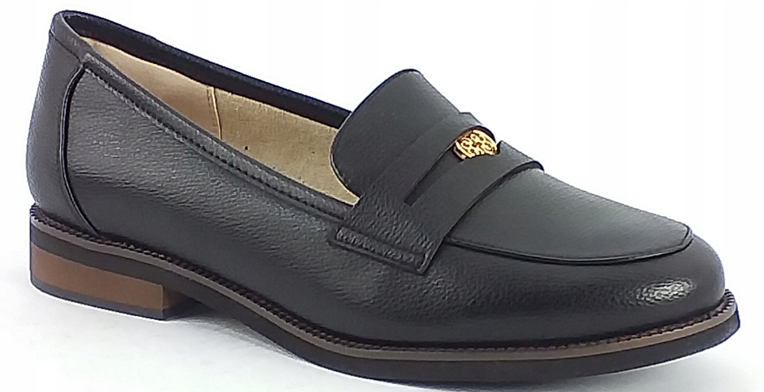 Mokasyny Cambell 26-19301 Bk Damskie Półbuty Skórzane Czarne 39