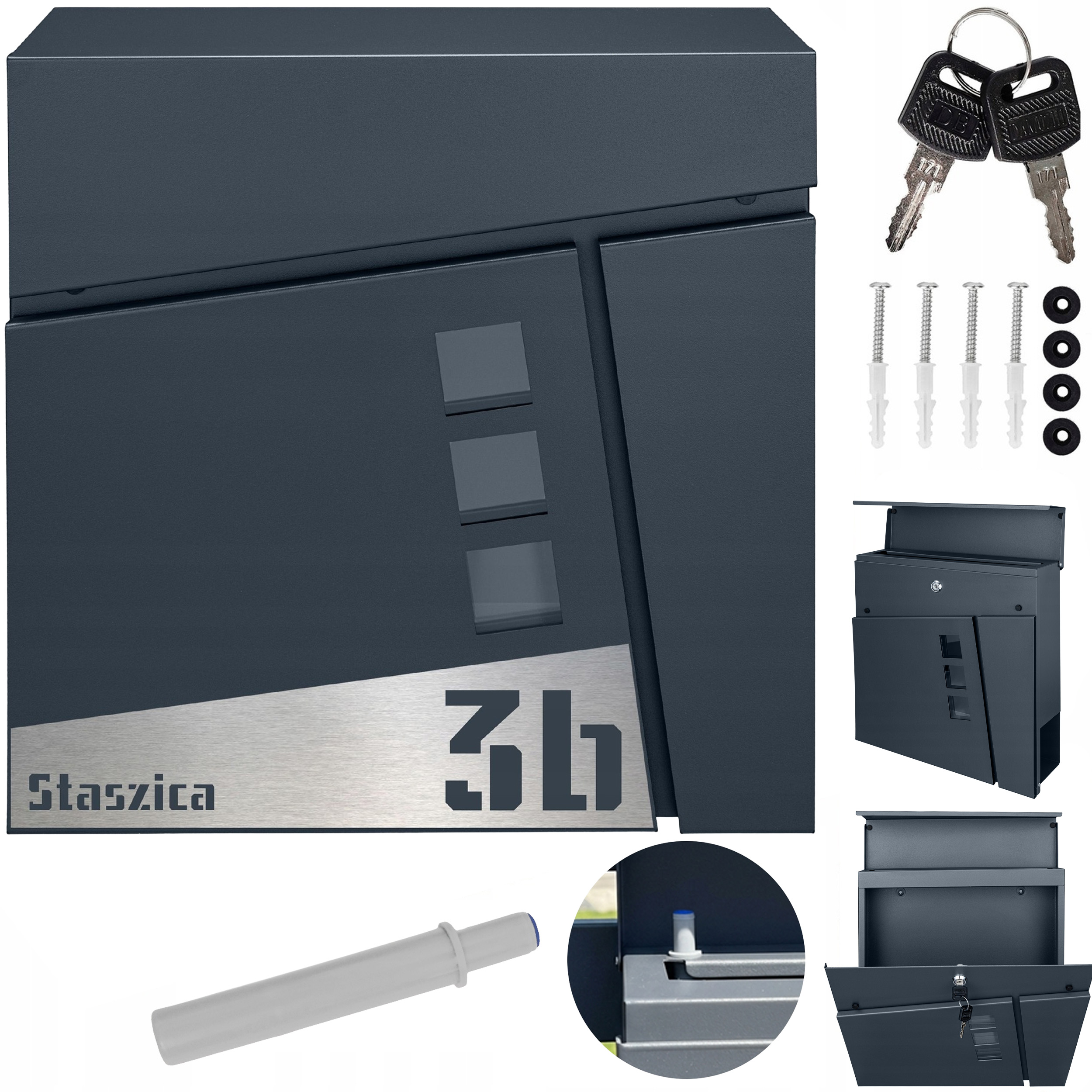 Velká Poštovní Schránka Na Dopisy S Číslem Domu Antracit Ocel Ulice Číslo