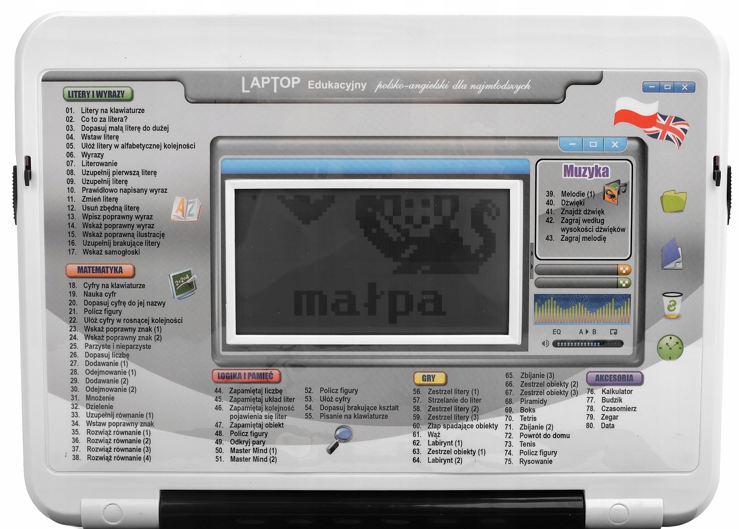 LAPTOP EDUKACYJNY komputer PL/ANG 160 OPCJI + USB Baterie 3xAA USB