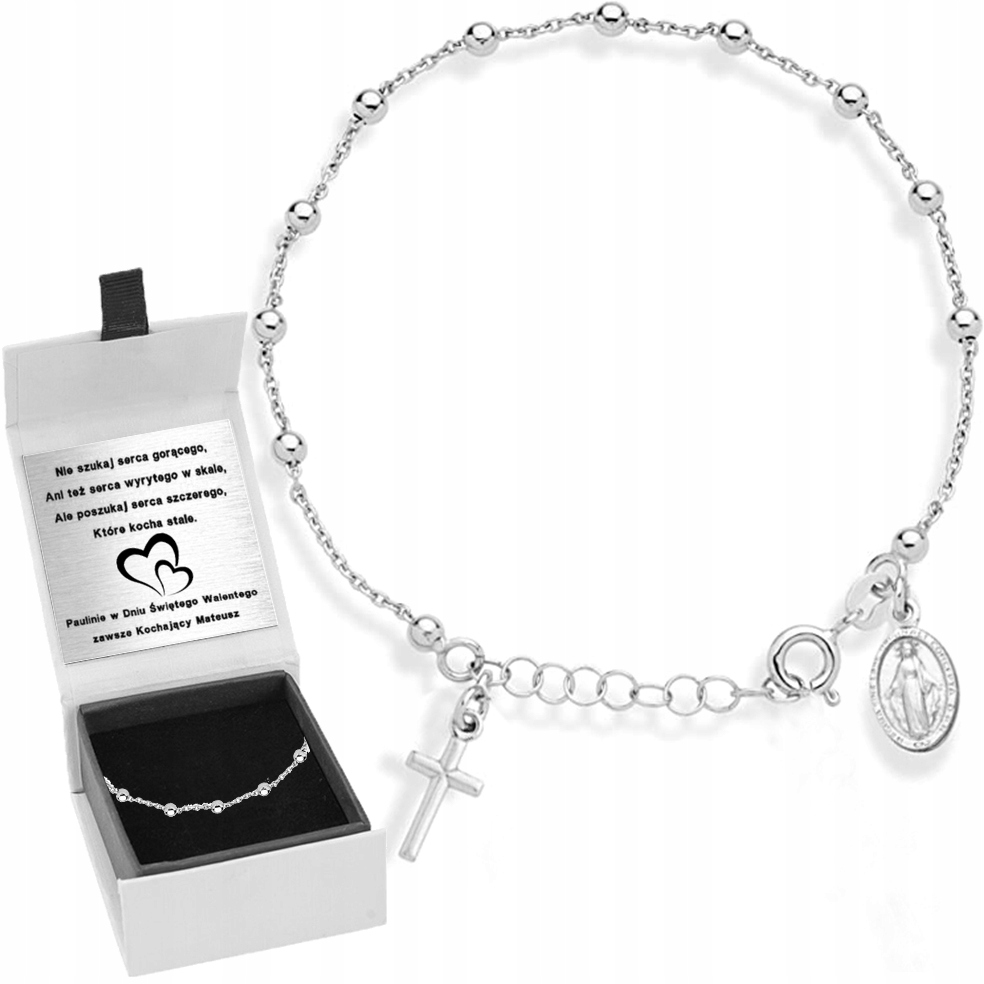 BRANSOLETKA SREBRNA NA RĘKĘ RÓŻANIEC GRAWER NA KOMUNIĘ ŚWIĘTĄ SREBRO Marka Mennica Bydgoska