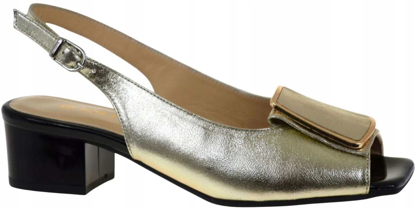 Zlaté dámské elegantní kožené sandály s nízkým podpatkem Ravini 335.740 R40