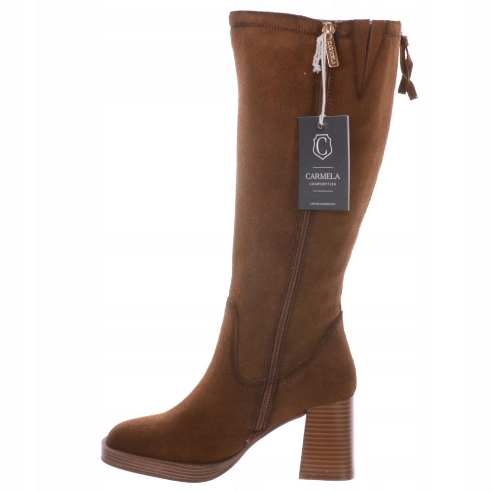CARMELA BRĄZOWE SKÓRZANE KOZAKI NA OBCASIE 37 Stan opakowania oryginalne